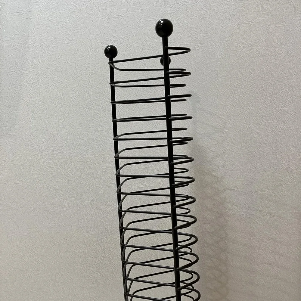 Vintage Black Metal Wire DVD Storage Rack Tower Free Standing 40 Capacity